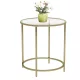 VASAGLE Kerek Oldalasztal, Edzett Üveg Végasztal Arany Fém Kerettel, Kis