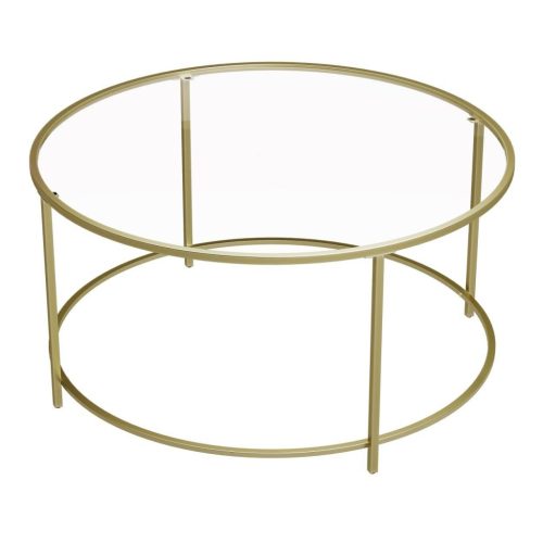 VASAGLE Kerek Dohányzóasztal, Üvegasztal Acél Kerettel, Nappali Asztal, Kanapé