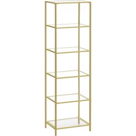   Fém tároló állvány üvegpolcokkal fürdőszobába, konyhába, óarany 40x30x177cm