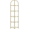 Fém tároló sarok polc üvegpolcokkal fürdőszobába, konyhába, óarany 28x28x158cm