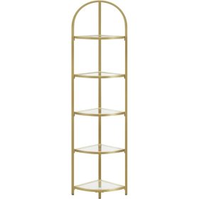   Fém tároló sarok polc üvegpolcokkal fürdőszobába, konyhába, óarany 28x28x158cm