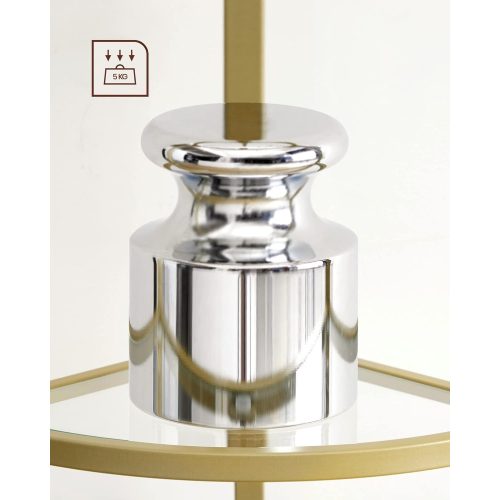 Fém tároló sarok polc üvegpolcokkal fürdőszobába, konyhába, óarany 28x28x158cm