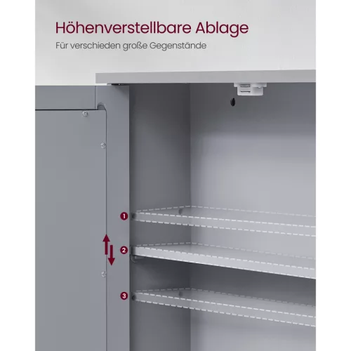 Tükrös fürdőszobai szekrény, falra szerelhető, állítható polccal, szürke