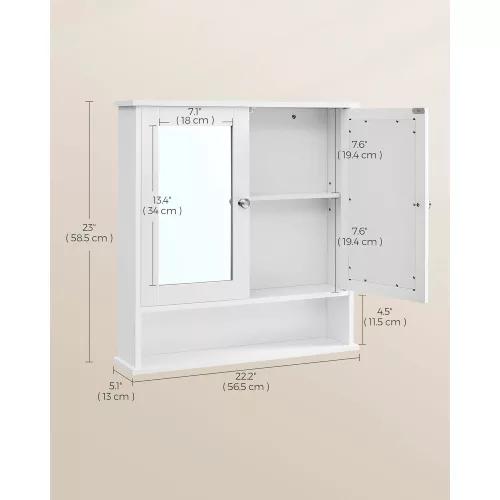 VASAGLE Dupla tükrös fürdőszobai szekrény, falra szerelhető szekrény,