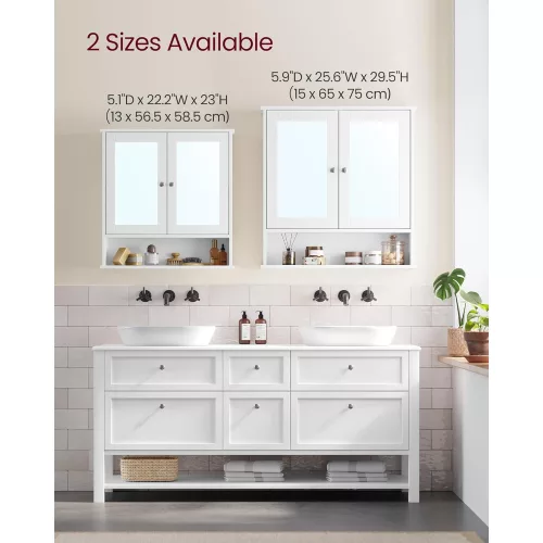 VASAGLE Dupla tükrös fürdőszobai szekrény, falra szerelhető szekrény,