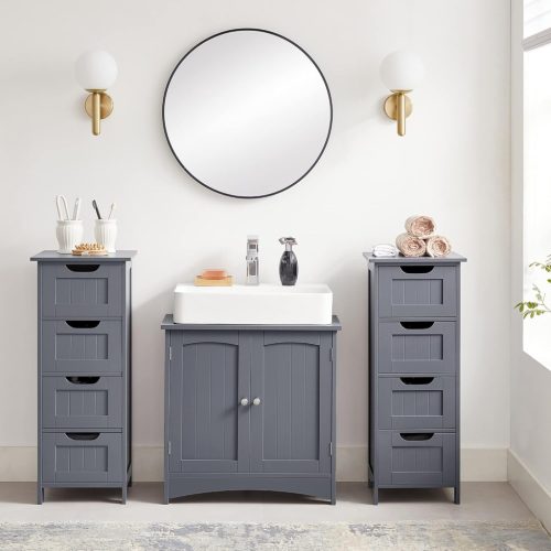 Fürdőszoba szekrény, szabadon álló, 4 fiókos, modern stílus, szürke 30x30x82cm