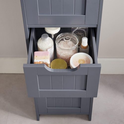 Fürdőszoba szekrény, szabadon álló, 4 fiókos, modern stílus, szürke 30x30x82cm