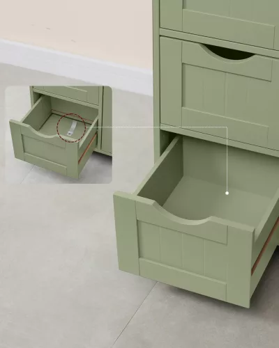 Fürdőszobai szekrény, 4 fiókos, 1 ajtós, állítható polccal, laurel zöld 30 x 55