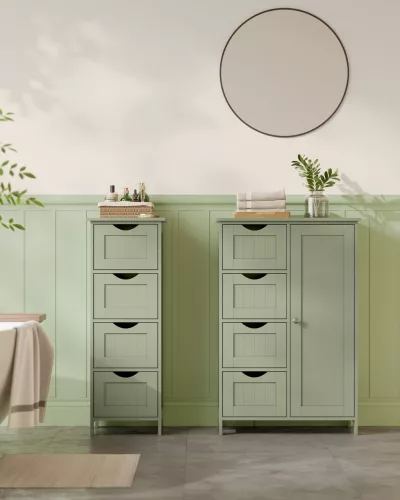 Fürdőszobai szekrény, 4 fiókos, 1 ajtós, állítható polccal, laurel zöld 30 x 55