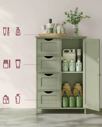 Fürdőszobai szekrény, 4 fiókos, 1 ajtós, állítható polccal, laurel zöld 30 x 55