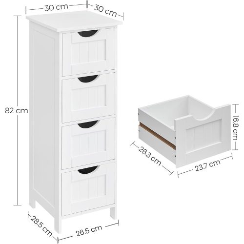 VASAGLE LHC40W, Fürdőszobai szekrény 4 fiókkal, fiókos szekrény, 30 x 30 x 82 cm, nappali,