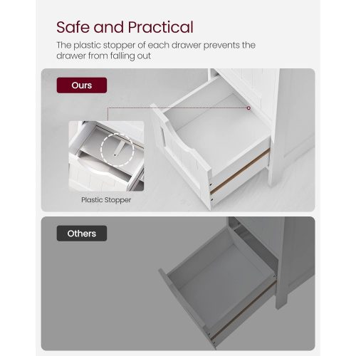 VASAGLE LHC40W, Fürdőszobai szekrény 4 fiókkal, fiókos szekrény, 30 x 30 x 82 cm, nappali,