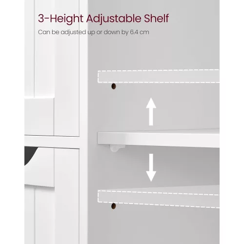 VASAGLE Fürdőszobai padlószekrény, fa tároló egység 4 fiókkal, egy ajtóval, állítható