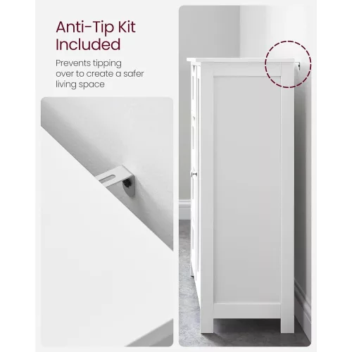 VASAGLE Fürdőszobai padlószekrény, fa tároló egység 4 fiókkal, egy ajtóval, állítható