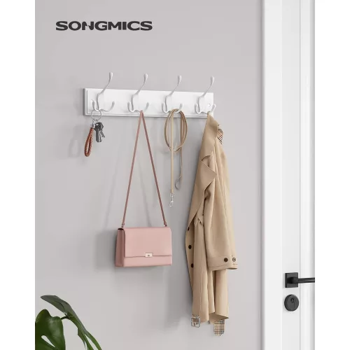 SONGMICS Falra szerelhető fogas, akasztókkal, 4 háromágú akasszal, ruhákhoz, kulcsokhoz,