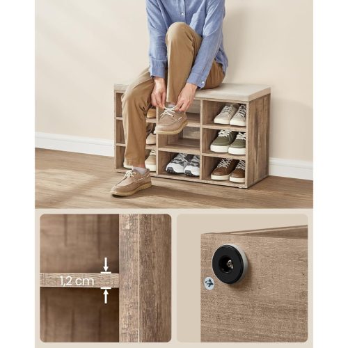 VASAGLE Cipőpad, Előszobai Bútor Ülőkével, Cipőtartó Párnával és 9 Rekesszel,