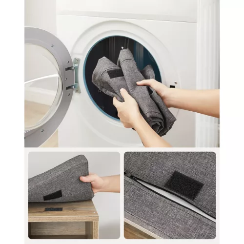 Cipőtároló pad, ülőfelülettel, 15 nyitott tárolórekesszel, tölgy és kék