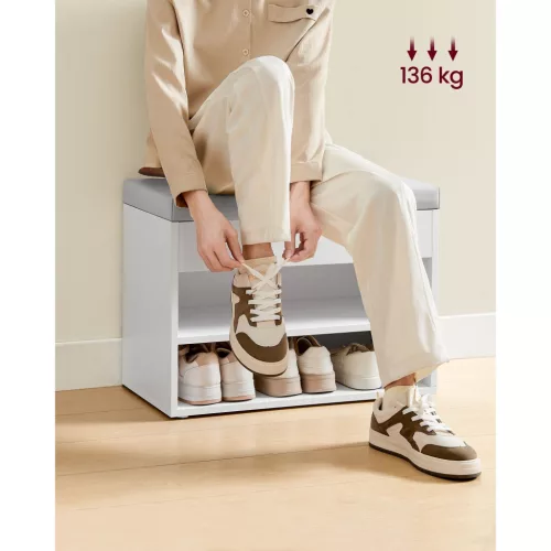 Cipőtároló pad, párnázott ülőfelülettel, három szinttel, felnyitható, felhő