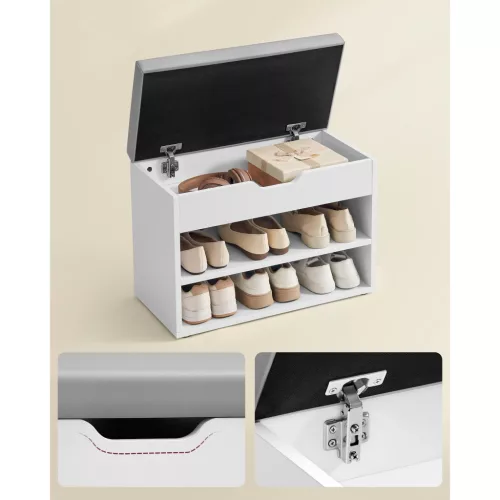 Cipőtároló pad, párnázott ülőfelülettel, három szinttel, felnyitható, felhő