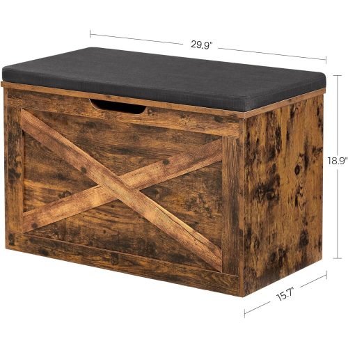 VASAGLE Cipős pad, párnázott tároló pad, tároló ládás szekrény, pajtaajtós stílus, 29,9