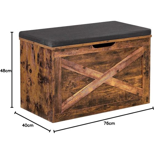 VASAGLE Cipős pad, párnázott tároló pad, tároló ládás szekrény, pajtaajtós stílus, 29,9