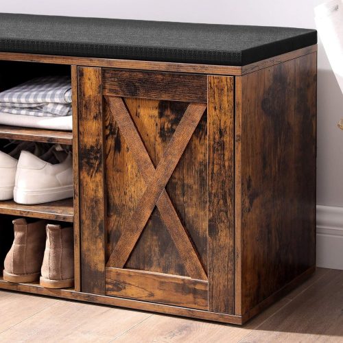 VASAGLE Cipős pad tároló szekrény cipőtartóval, 9 nyitott rekeszzel és egy párnázott