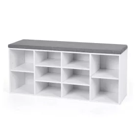   Cipőtároló pad, 10 rekesszel, párnázott ülőfelülettel, fehér 104x30x48cm
