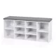 Cipőtároló pad, 10 rekesszel, párnázott ülőfelülettel, fehér 104x30x48cm