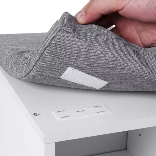 Cipőtároló pad, 10 rekesszel, párnázott ülőfelülettel, fehér 104x30x48cm