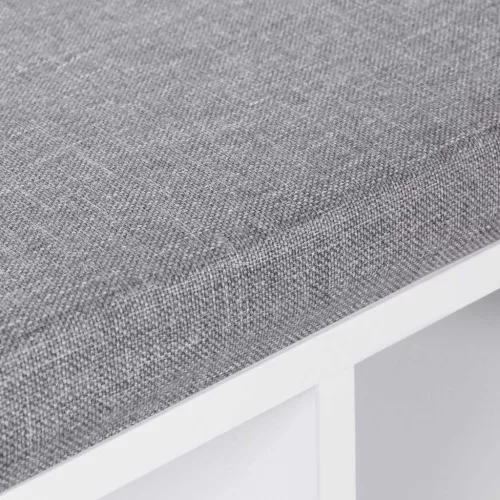 Cipőtároló pad, 10 rekesszel, párnázott ülőfelülettel, fehér 104x30x48cm