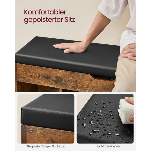 VASAGLE cipőpad párnával, tárolópad párnázott üléssel, 3 rekesszel, rejtett