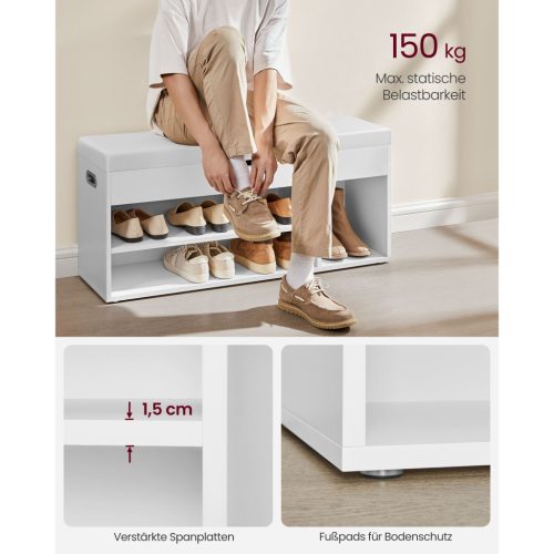 VASAGLE cipőpad párnával, tárolópad párnázott üléssel, 3 rekesszel, rejtett