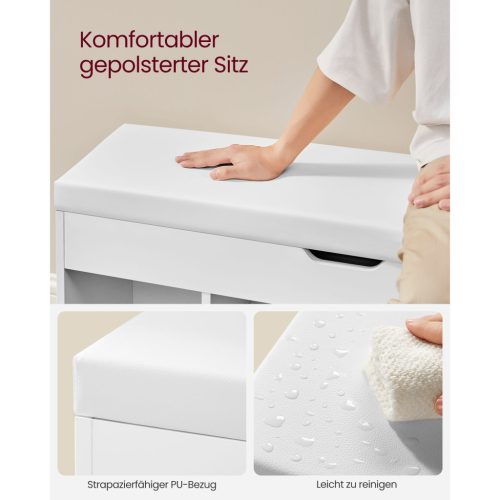 VASAGLE cipőpad párnával, tárolópad párnázott üléssel, 3 rekesszel, rejtett