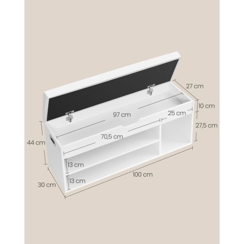 VASAGLE cipőpad párnával, tárolópad párnázott üléssel, 3 rekesszel, rejtett