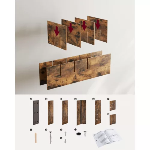 Cipőtartó pad, ülőfelülettel, 15 nyitott tárolórekesszel, rusztikus barna, 105 x