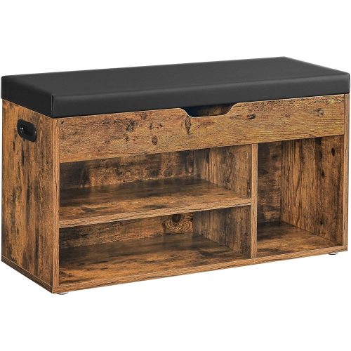 VASAGLE Cipős pad párnával, tároló pad párnázott ülőfelülettel, 3 rekesz, rejtett