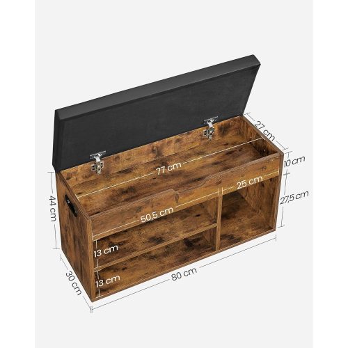 VASAGLE Cipős pad párnával, tároló pad párnázott ülőfelülettel, 3 rekesz, rejtett