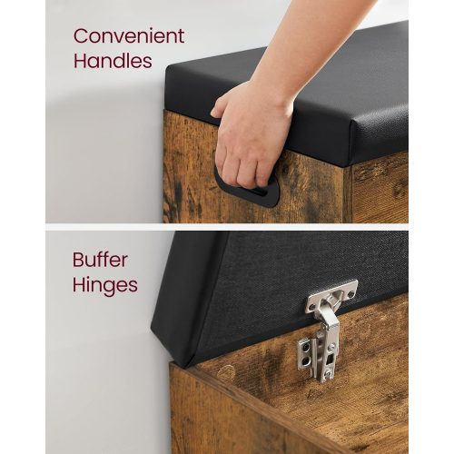 VASAGLE Cipős pad párnával, tároló pad párnázott ülőfelülettel, 3 rekesz, rejtett