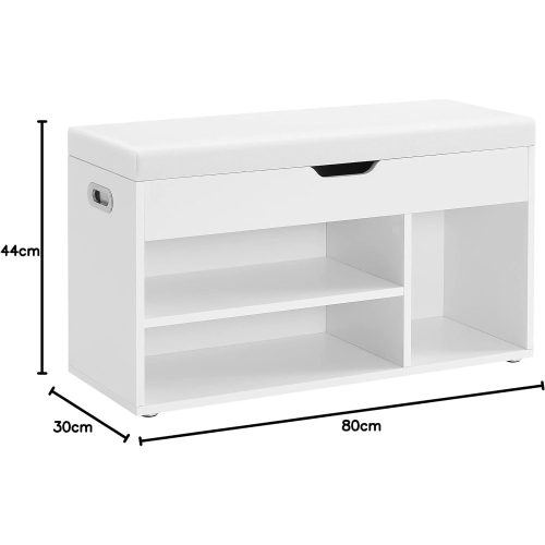 VASAGLE Fa padlóval rendelkező fa cipőtároló pad, előszobai szekrény 2 polccal és rejtett