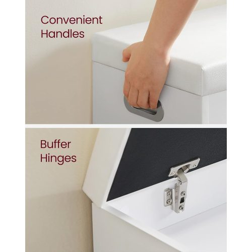 VASAGLE Fa padlóval rendelkező fa cipőtároló pad, előszobai szekrény 2 polccal és rejtett