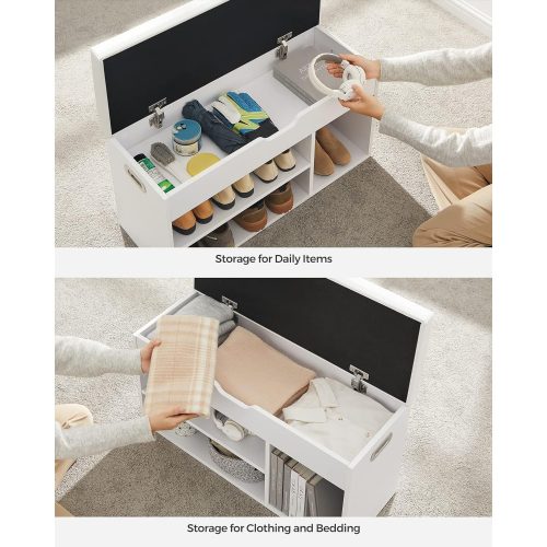 VASAGLE Fa padlóval rendelkező fa cipőtároló pad, előszobai szekrény 2 polccal és rejtett