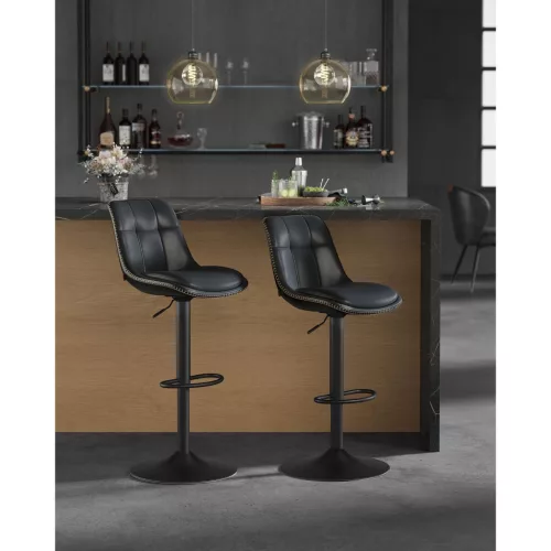 Magasságban állítható forgós bárszék, kárpitozott PU, fekete, 43 x 48 x 93-114 cm