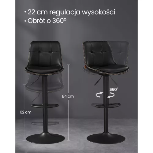 Magasságban állítható forgós bárszék, kárpitozott PU, fekete, 43 x 48 x 93-114 cm