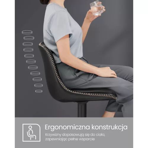 Magasságban állítható forgós bárszék, kárpitozott PU, fekete, 43 x 48 x 93-114 cm