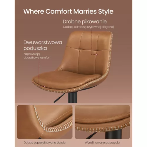 Bárszék 2 db, varrott műbőr borítás, háttámlával, állítható, barna