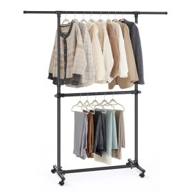   Álló ruhafogas, állítható magasságú, kerekekkel, fekete 113-180 cm