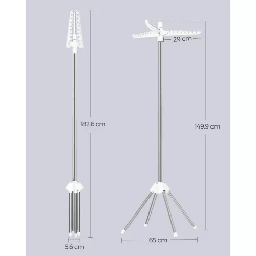 Ruhaszárító, 3 forgatható kar, 4 lábú, fehér és ezüst