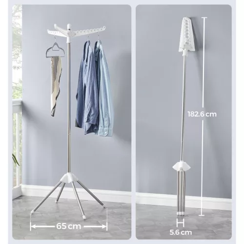 Ruhaszárító, 3 forgatható kar, 4 lábú, fehér és ezüst