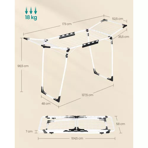 Ruhaszárító, stabil és helytakarékos, fehér