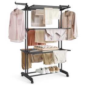   Ruhaszárító Állvány, 4-Szintes, Összecsukható, Rozsdamentes Acél, Fekete